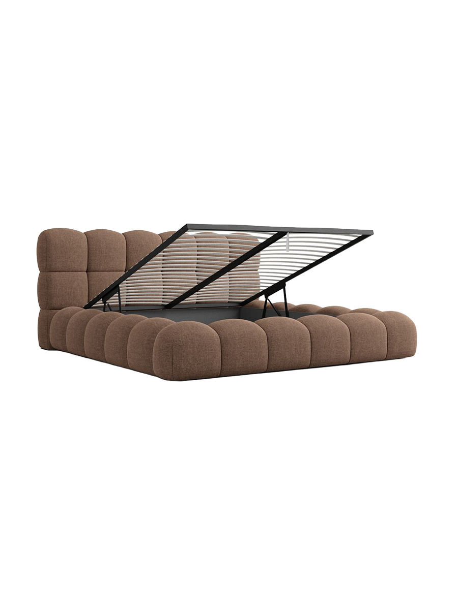 
Design Polsterbett „Savio“ mit Ablagefach, Webstoff Braun - 140 x 200 cm