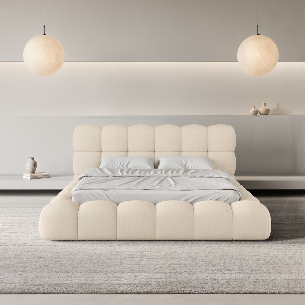
Design Polsterbett „Savio“ mit Ablagefach, Webstoff Cream - 140 x 200 cm