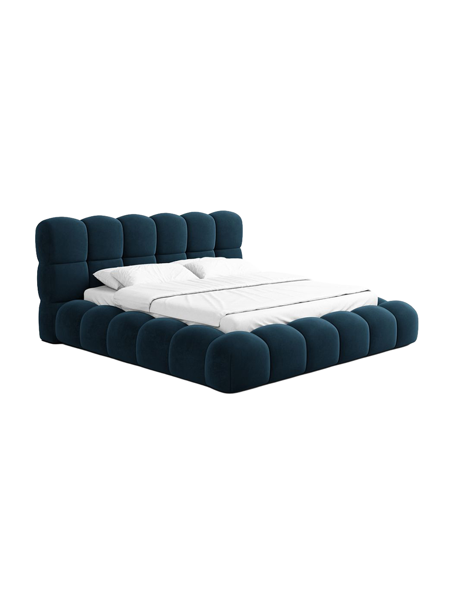 
Design Polsterbett „Savio“ mit Ablagefach, Webstoff Dunkelblau - 140 x 200 cm