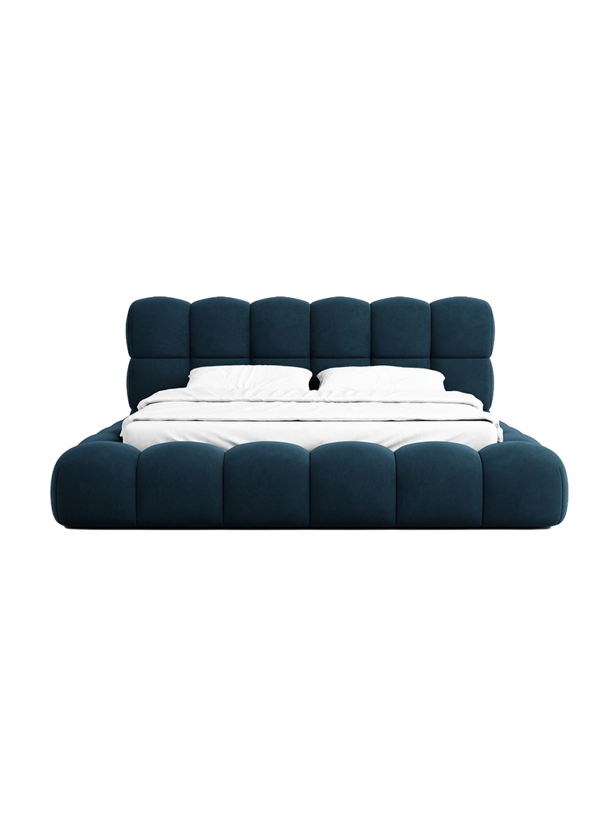 
Design Polsterbett „Savio“ mit Ablagefach, Webstoff Dunkelblau - 140 x 200 cm