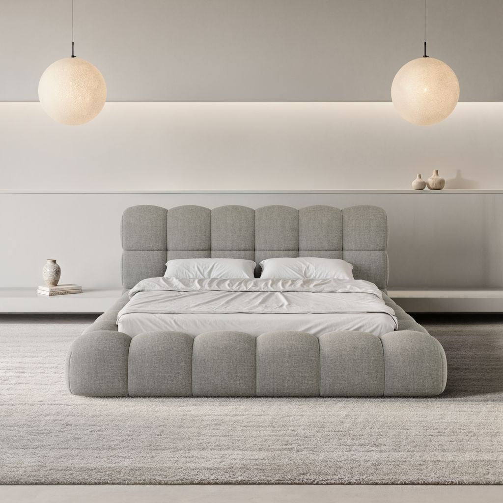 
Design Polsterbett „Savio“ mit Ablagefach, Webstoff Grau - 140 x 200 cm