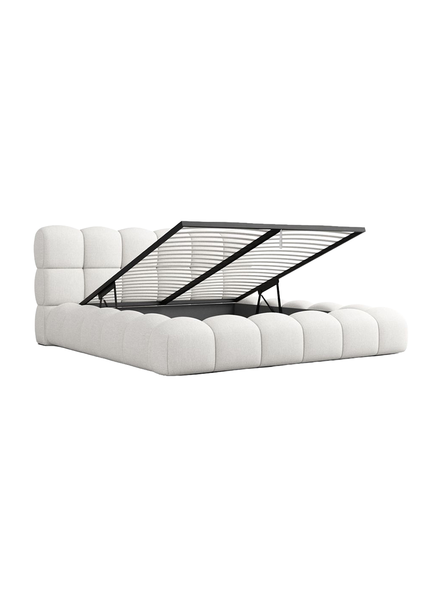 
Design Polsterbett „Savio“ mit Ablagefach, Webstoff Weiss - 140 x 200 cm