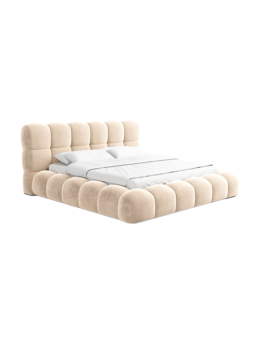 
Design Polsterbett „Savio“ mit Ablagefach, Samt Beige - 140 x 200 cm