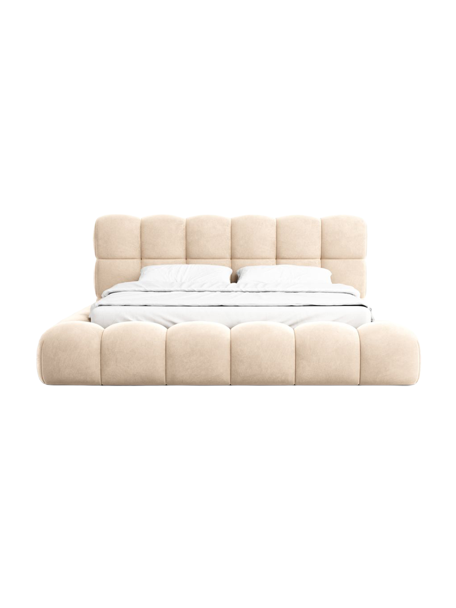 
Design Polsterbett „Savio“ mit Ablagefach, Samt Beige - 140 x 200 cm