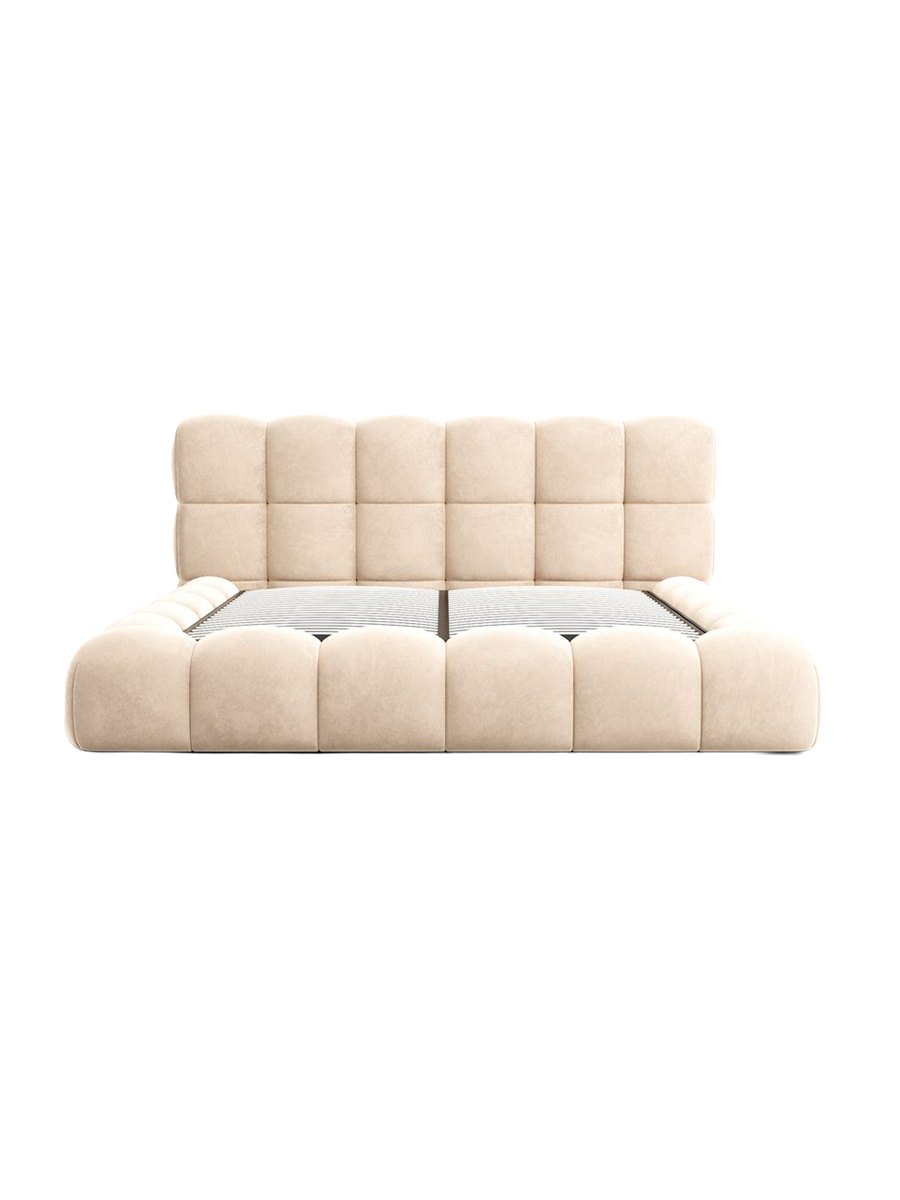 
Design Polsterbett „Savio“ mit Ablagefach, Samt Beige - 140 x 200 cm