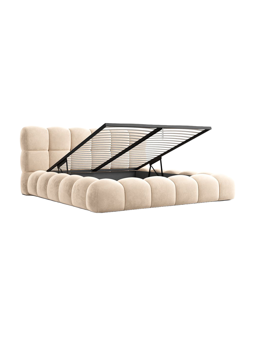 
Design Polsterbett „Savio“ mit Ablagefach, Samt Beige - 140 x 200 cm