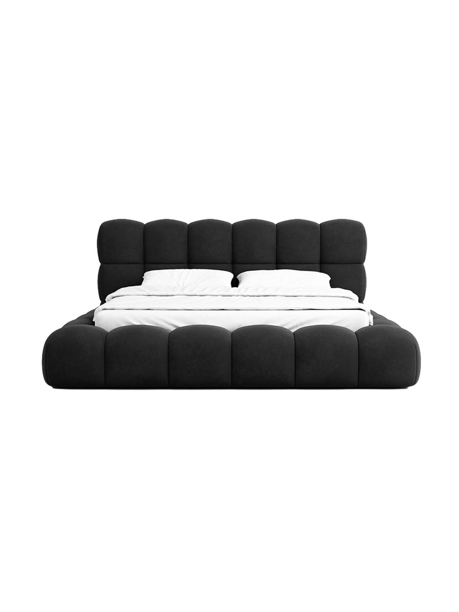 
Design Polsterbett „Savio“ mit Ablagefach, Samt Schwarz - 140 x 200 cm