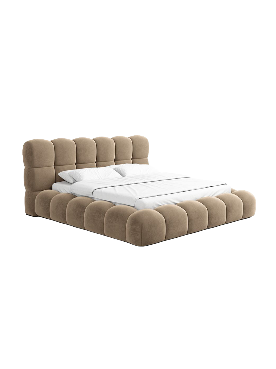 
Design Polsterbett „Savio“ mit Ablagefach, Samt Braun - 140 x 200 cm