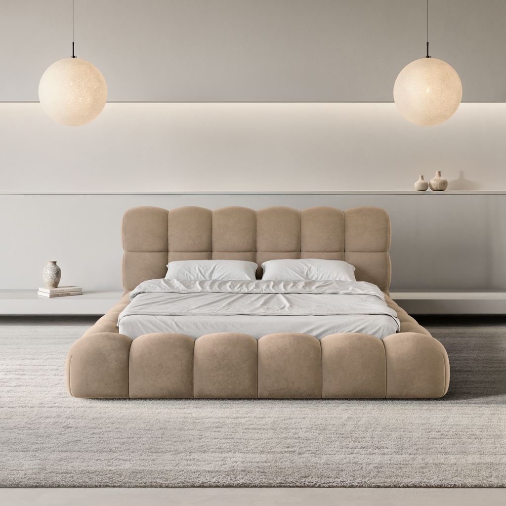 
Design Polsterbett „Savio“ mit Ablagefach, Samt Braun - 140 x 200 cm