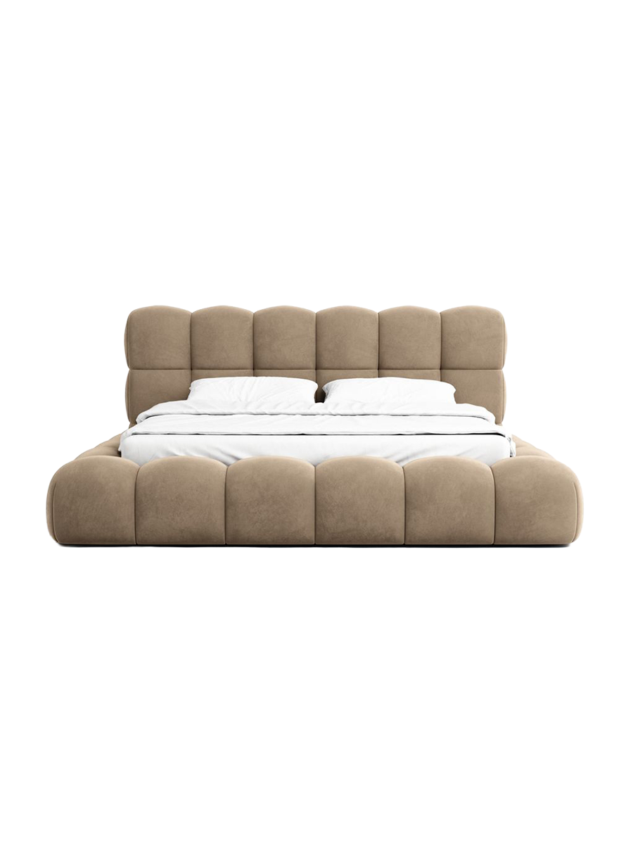 
Design Polsterbett „Savio“ mit Ablagefach, Samt Braun - 140 x 200 cm