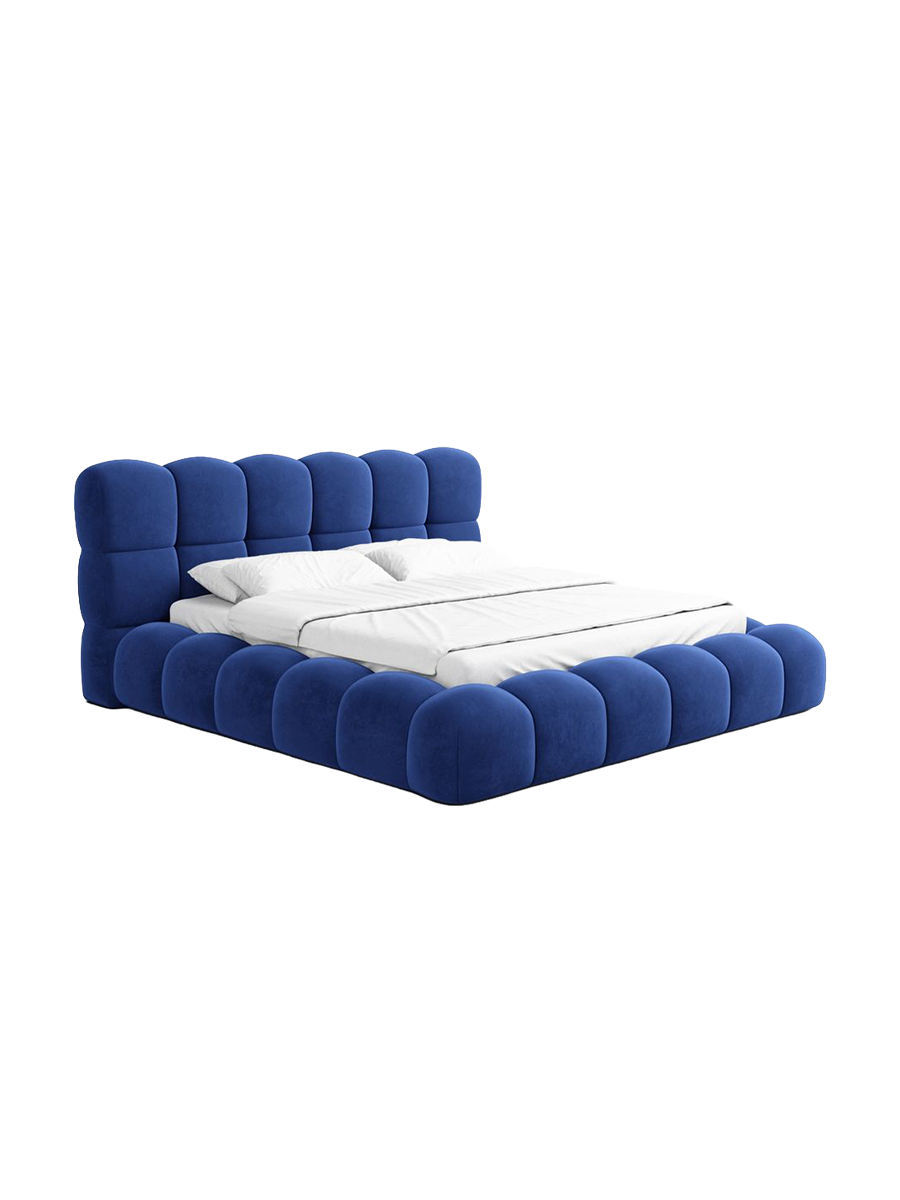 
Design Polsterbett „Savio“ mit Ablagefach, Samt Blau - 140 x 200 cm