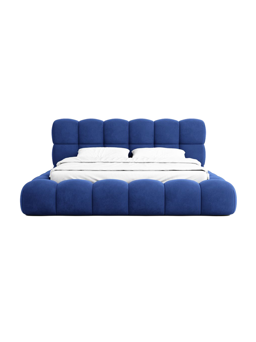 
Design Polsterbett „Savio“ mit Ablagefach, Samt Blau - 140 x 200 cm