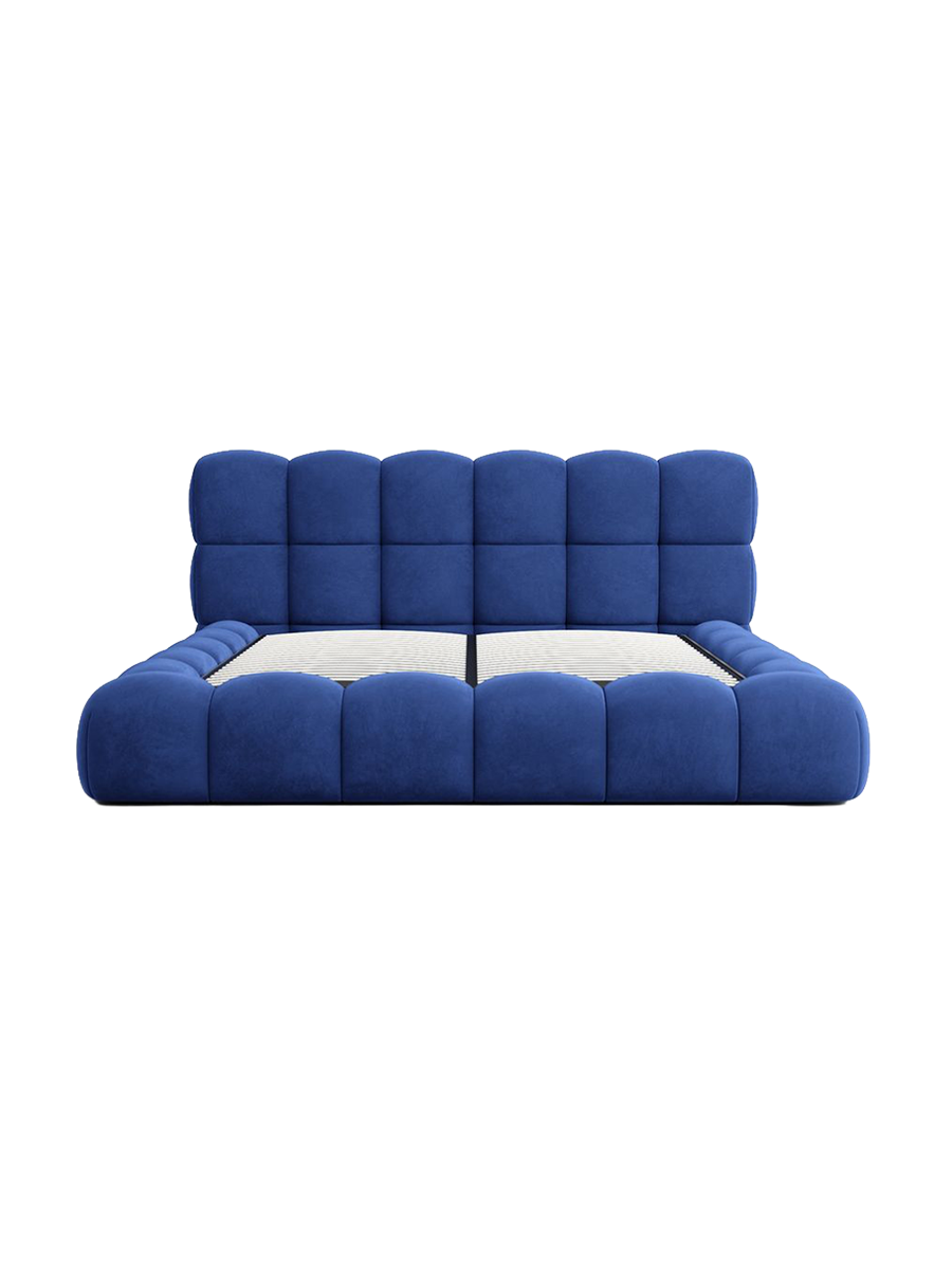 
Design Polsterbett „Savio“ mit Ablagefach, Samt Blau - 140 x 200 cm