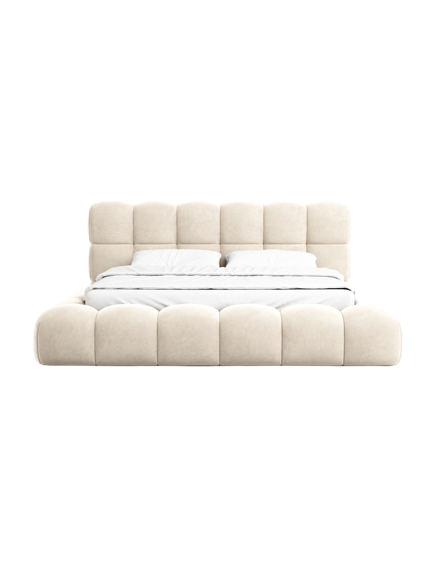 
Design Polsterbett „Savio“ mit Ablagefach, Samt Cream - 140 x 200 cm