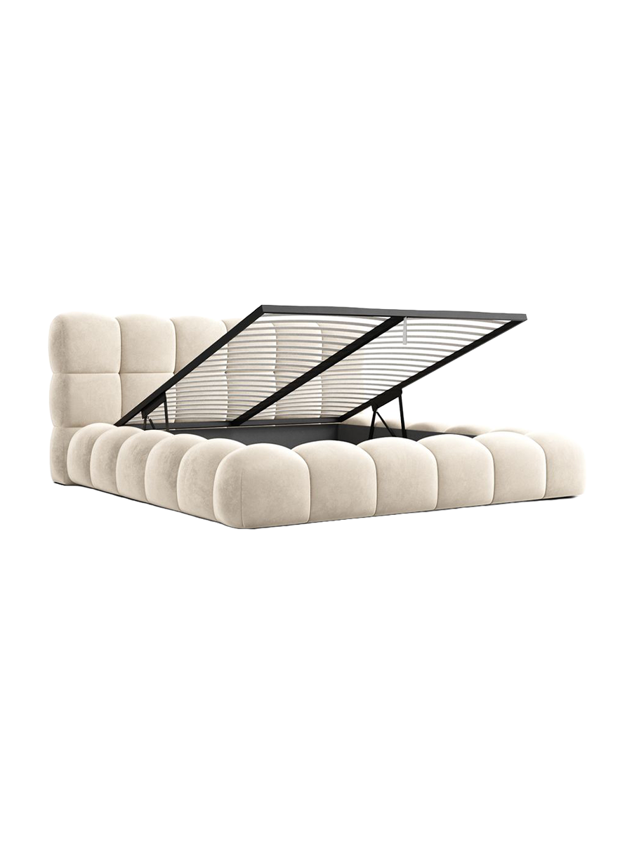 
Design Polsterbett „Savio“ mit Ablagefach, Samt Cream - 140 x 200 cm