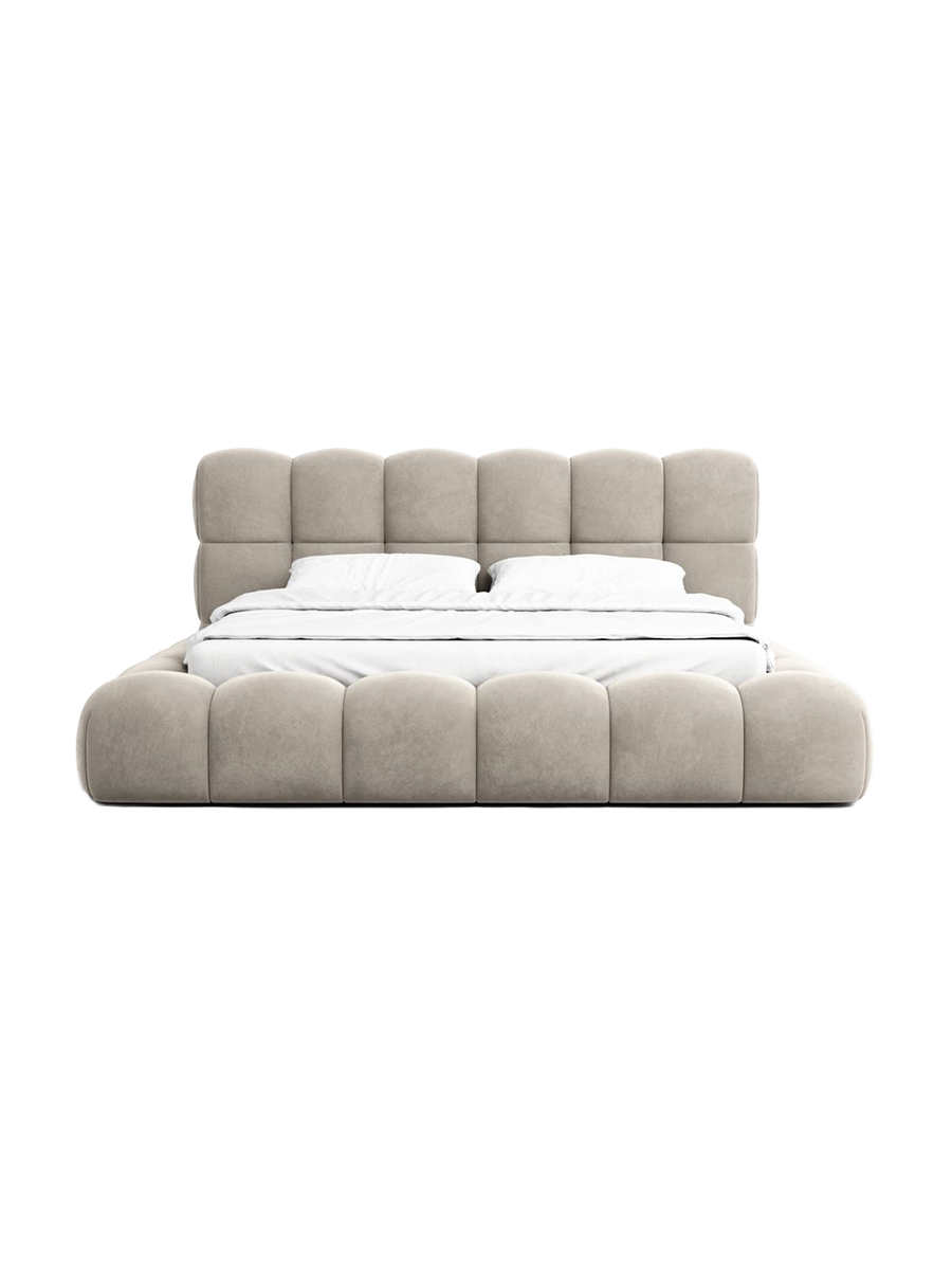 
Design Polsterbett „Savio“ mit Ablagefach, Samt Beige dunkel - 140 x 200 cm