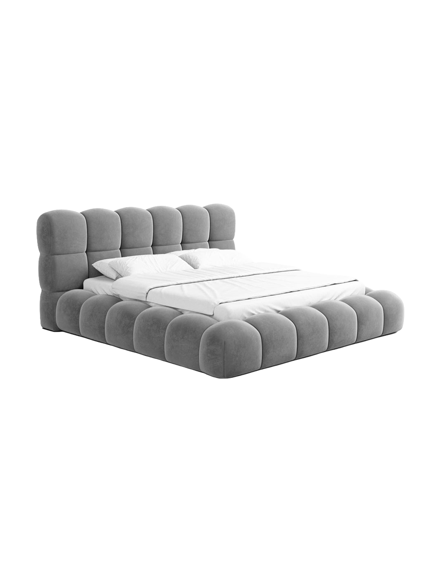 
Design Polsterbett „Savio“ mit Ablagefach, Samt Grau - 140 x 200 cm