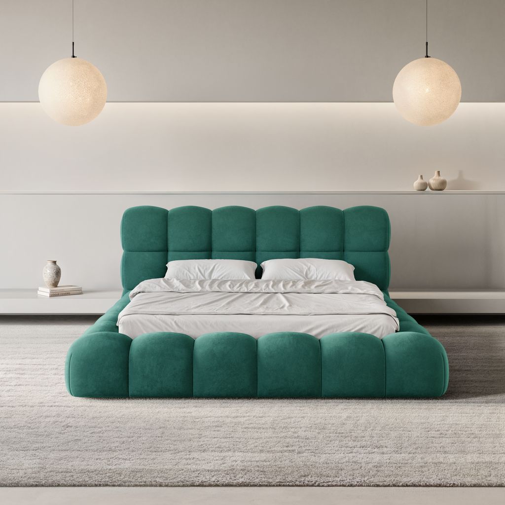 
Design Polsterbett „Savio“ mit Ablagefach, Samt Grün - 140 x 200 cm