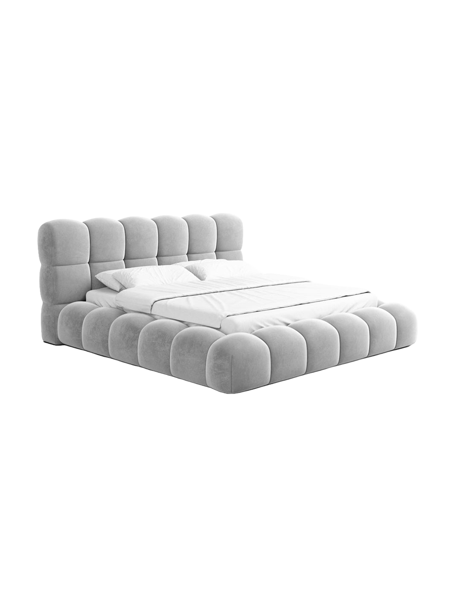 
Design Polsterbett „Savio“ mit Ablagefach, Samt Hellgrau - 140 x 200 cm