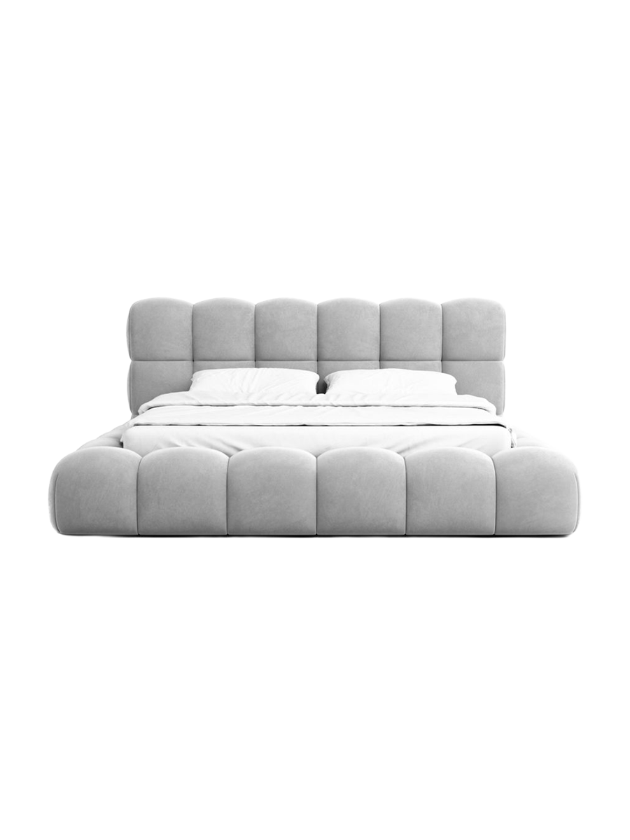 
Design Polsterbett „Savio“ mit Ablagefach, Samt Hellgrau - 140 x 200 cm