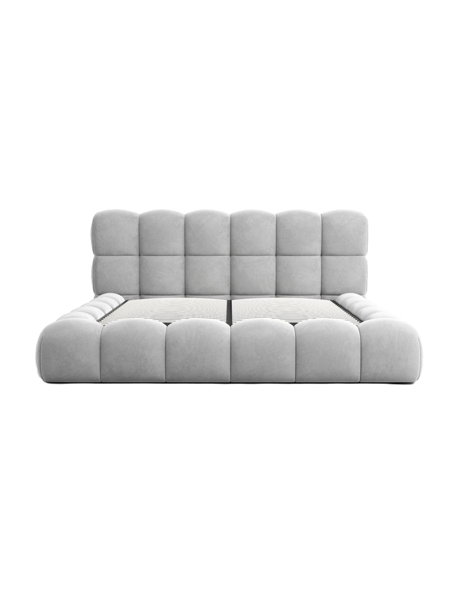 
Design Polsterbett „Savio“ mit Ablagefach, Samt Hellgrau - 140 x 200 cm