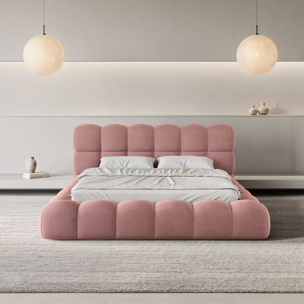 
Design Polsterbett „Savio“ mit Ablagefach, Samt Lachsrosa - 140 x 200 cm