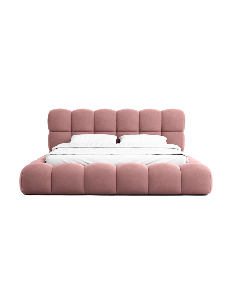 
Design Polsterbett „Savio“ mit Ablagefach, Samt Lachsrosa - 140 x 200 cm