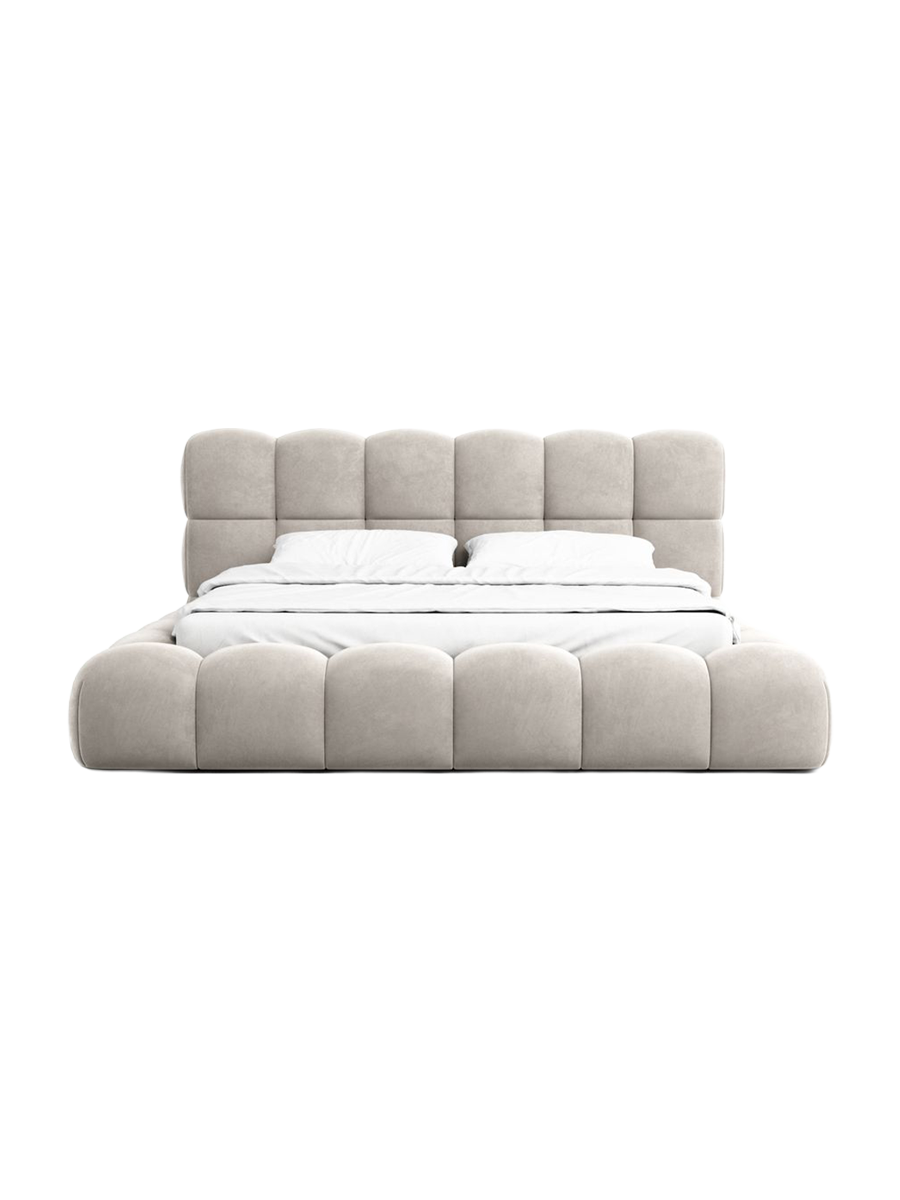
Design Polsterbett „Savio“ mit Ablagefach, Samt Sand - 140 x 200 cm