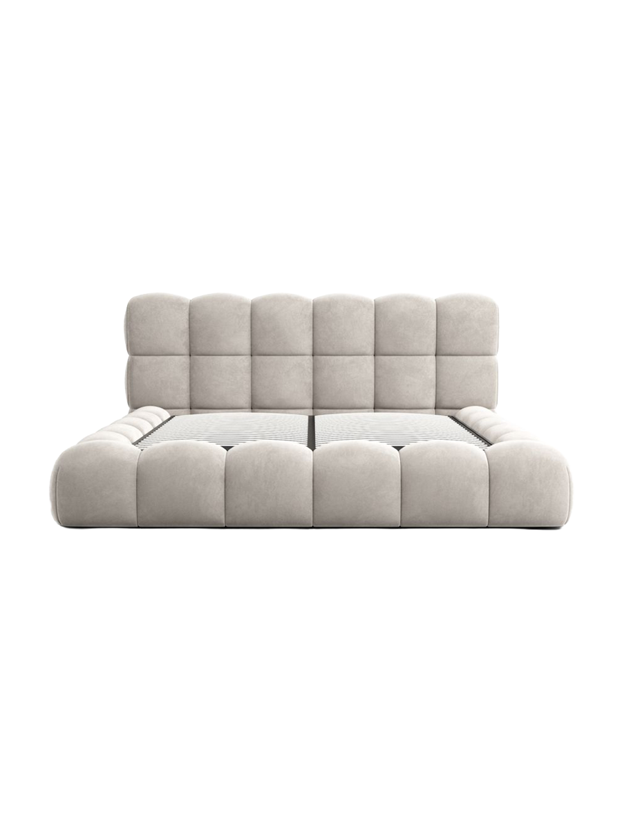 
Design Polsterbett „Savio“ mit Ablagefach, Samt Sand - 140 x 200 cm