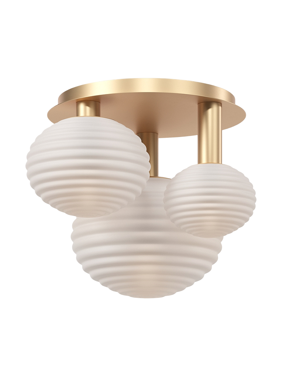 
Designer Ceiling Lamp "Reels" 3-Bulb - White,Gold
