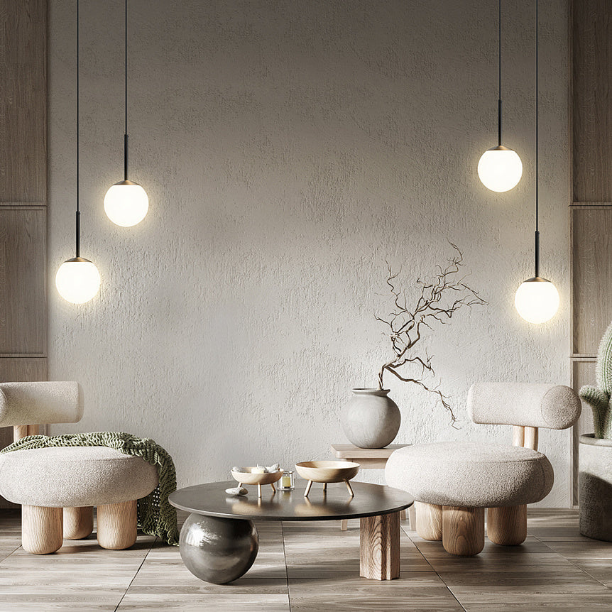 
Lampada a sospensione regolabile in altezza Drop “Basic Form” - Nero/vetro opalino / ø 15cm