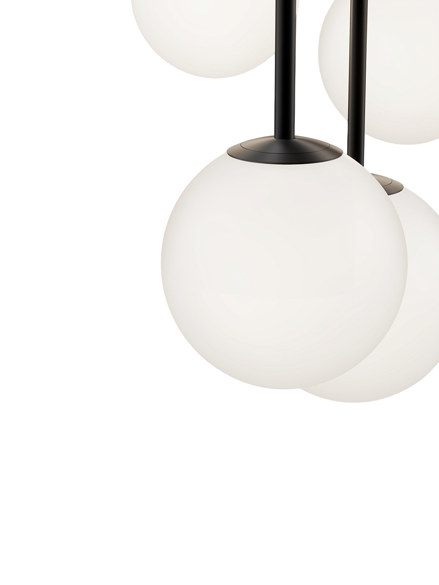 
Lampada a sospensione regolabile in altezza Drop Multi “Basic Form” - Nero/vetro opalino / A 5 fiamme