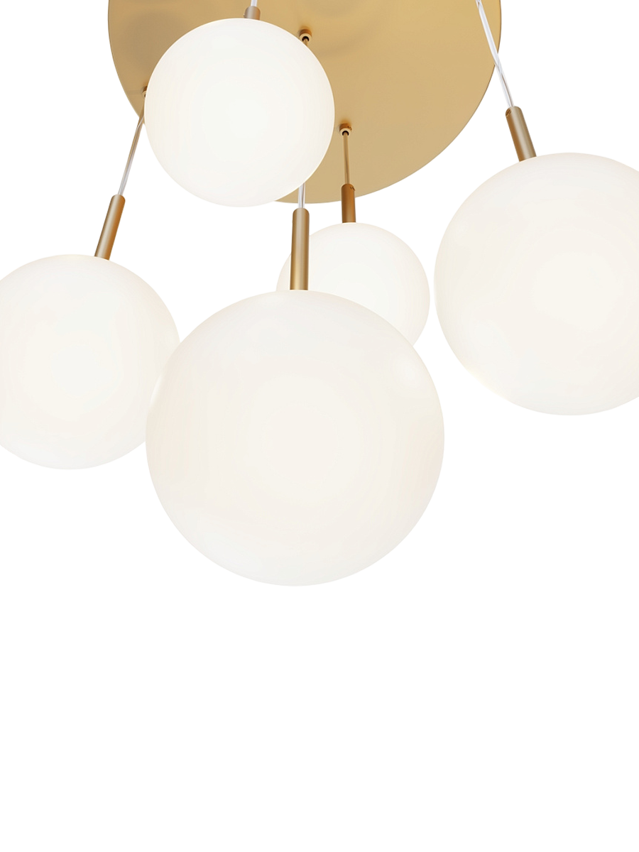 
Lampada a sospensione regolabile in altezza Drop Multi “Basic Form” - Oro/Vetro opalino / A 5 fiamme