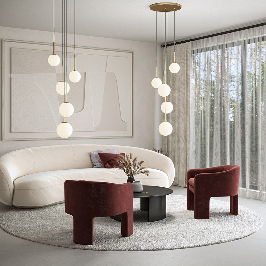 
Lampada a sospensione regolabile in altezza Drop Multi “Basic Form” - Bianco/Oro / A 5 fiamme
