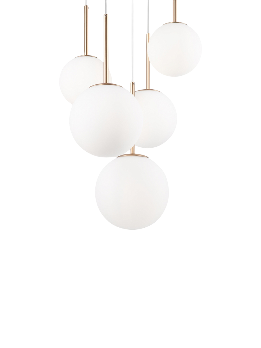 
Lampada a sospensione regolabile in altezza Drop Multi “Basic Form” - Bianco/Oro / A 5 fiamme