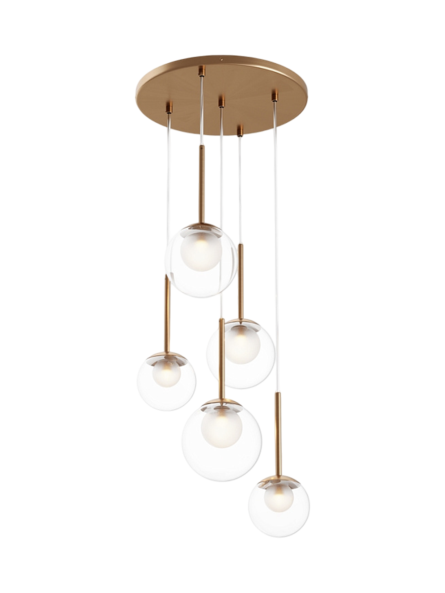 
Lampada a sospensione regolabile in altezza Drop Multi “Basic Form” - Oro/Trasparente / A 5 fiamme