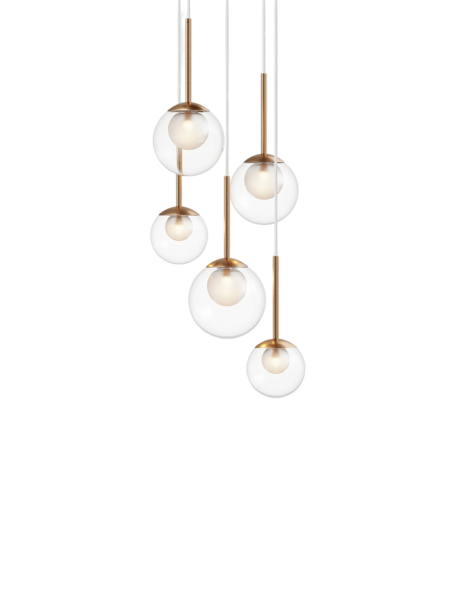 
Lampada a sospensione regolabile in altezza Drop Multi “Basic Form” - Oro/Trasparente / A 5 fiamme