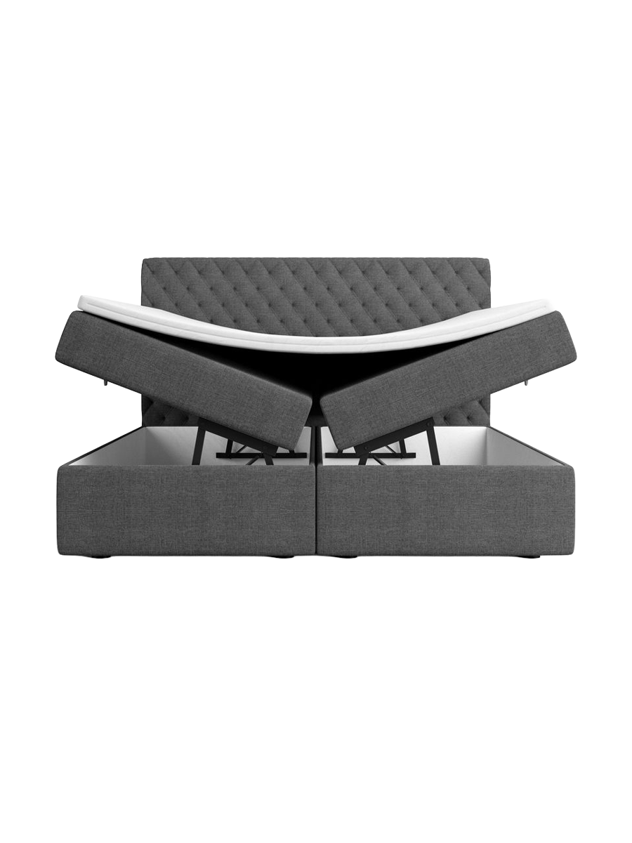 
Designer box spring bed “Alvara” with storage compartment, anthracite woven fabric - 140 x 200 cm