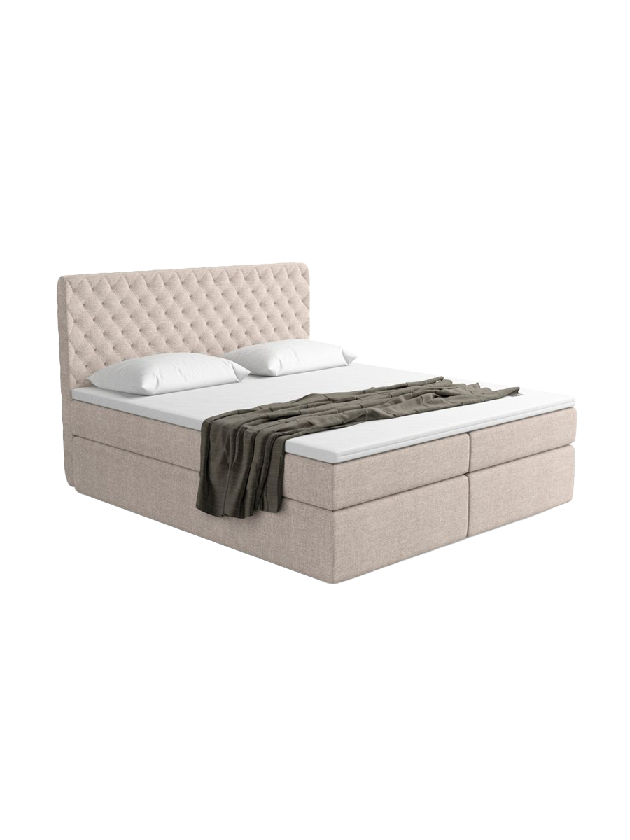 
Designer box spring bed “Alvara” with storage compartment, beige woven fabric - 140 x 200 cm