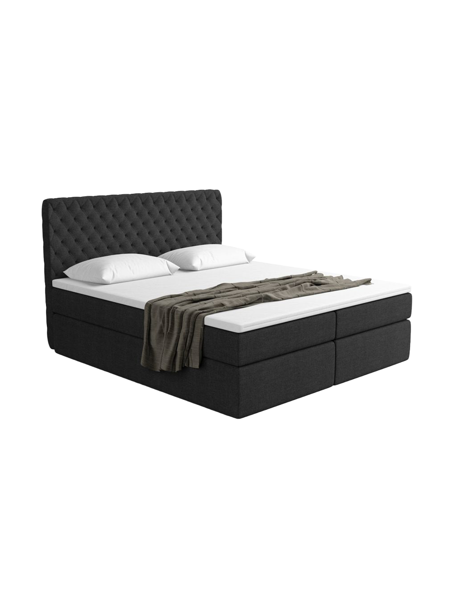 
Designer box spring bed “Alvara” with storage compartment, black woven fabric - 140 x 200 cm