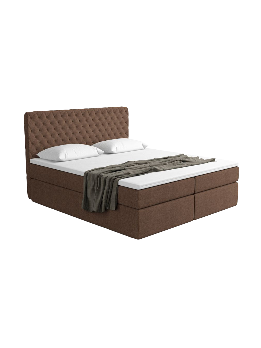 
Designer box spring bed “Alvara” with storage compartment, brown woven fabric - 140 x 200 cm