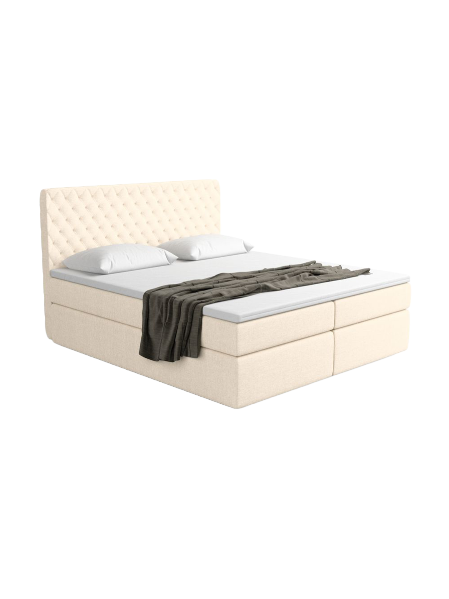 
Designer box spring bed “Alvara” with storage compartment, cream woven fabric - 140 x 200 cm