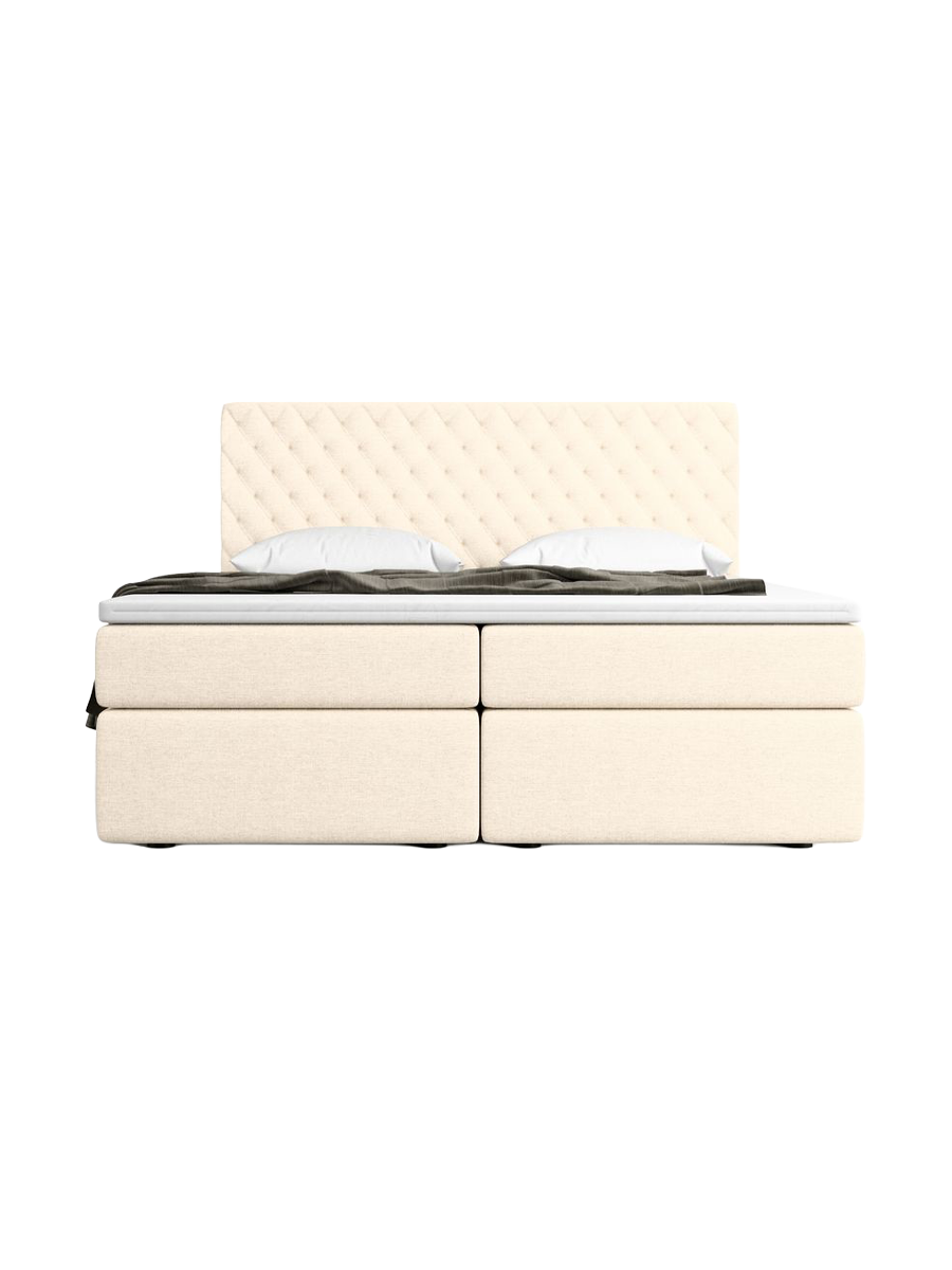 
Designer box spring bed “Alvara” with storage compartment, cream woven fabric - 140 x 200 cm