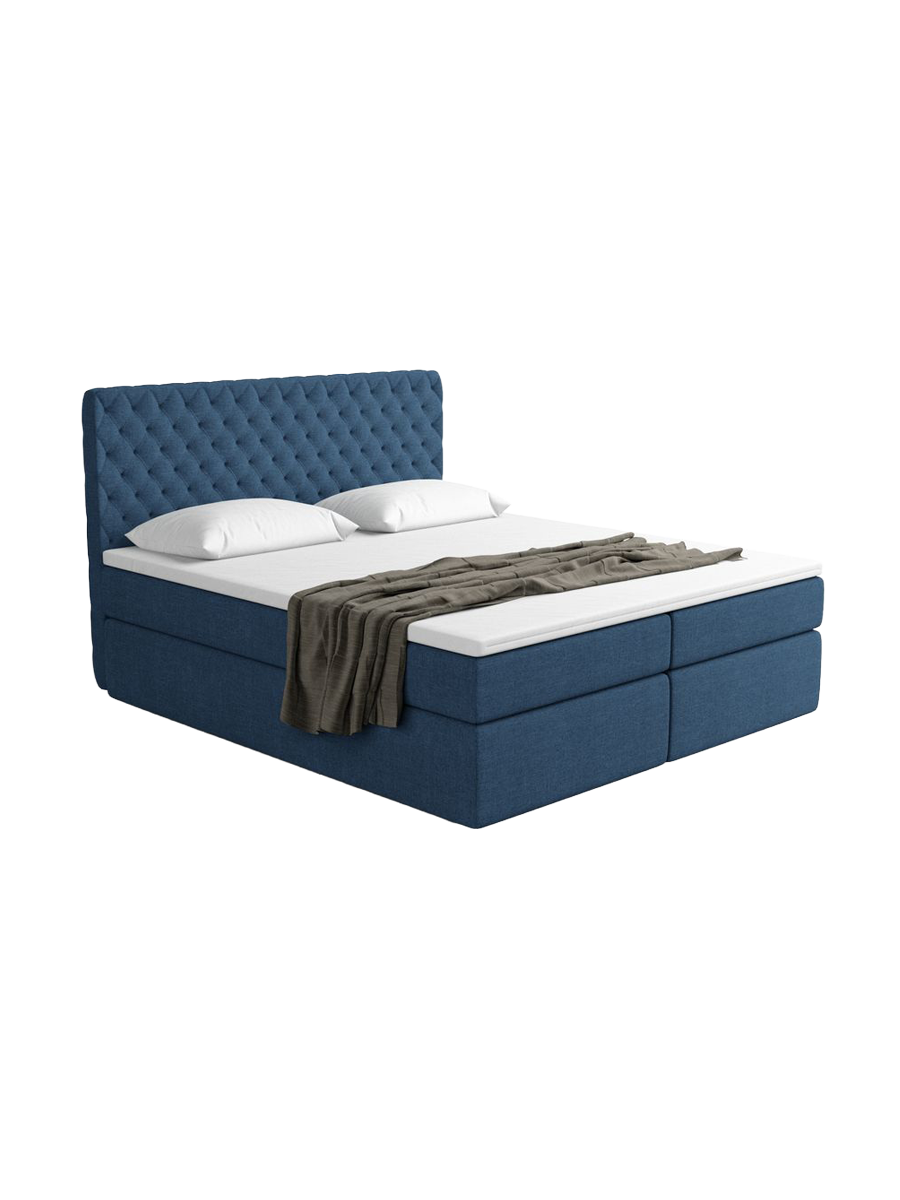 
Designer box spring bed “Alvara” with storage compartment, dark blue woven fabric - 140 x 200 cm