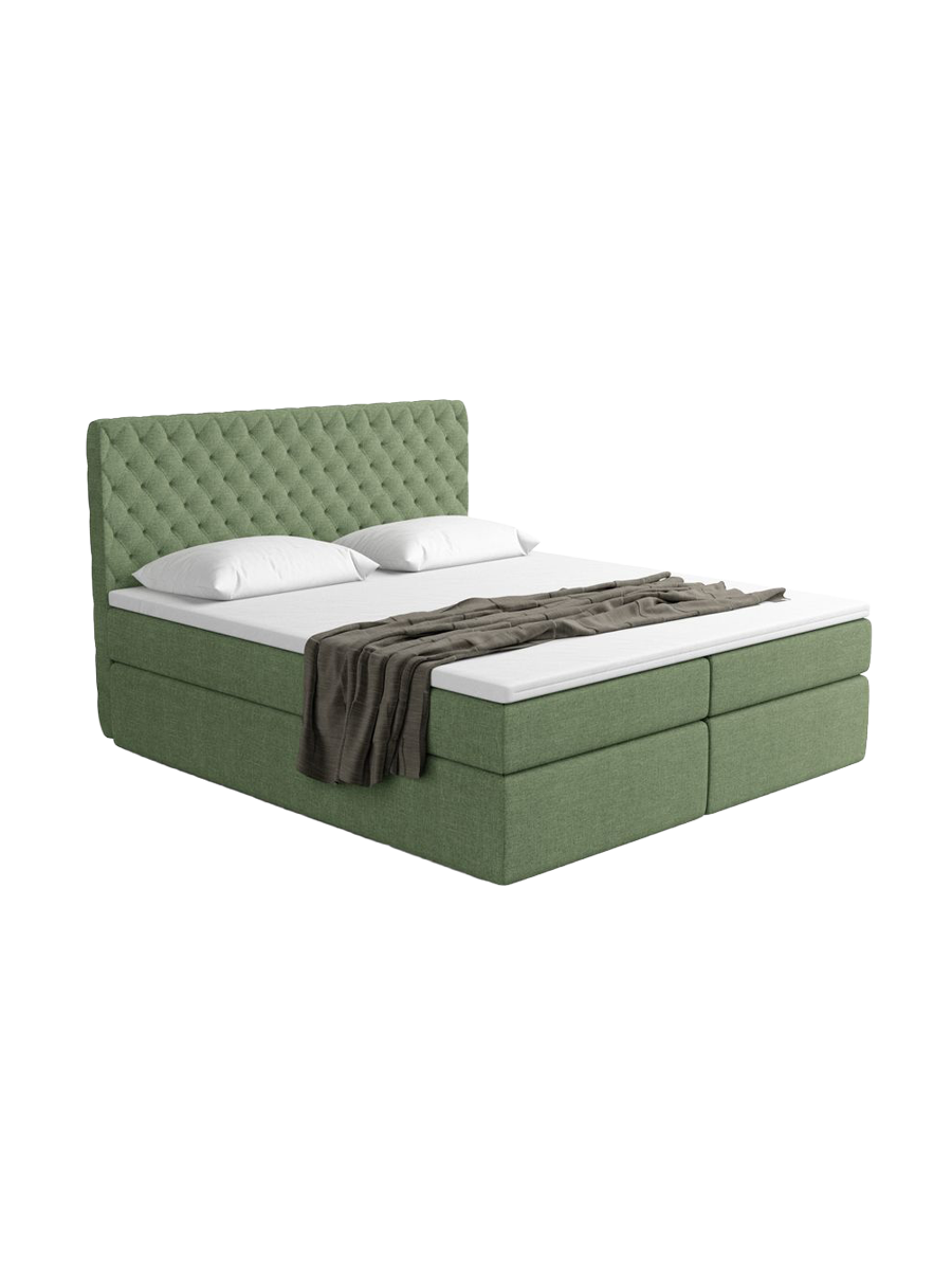 
Designer box spring bed “Alvara” with storage compartment, green woven fabric - 140 x 200 cm