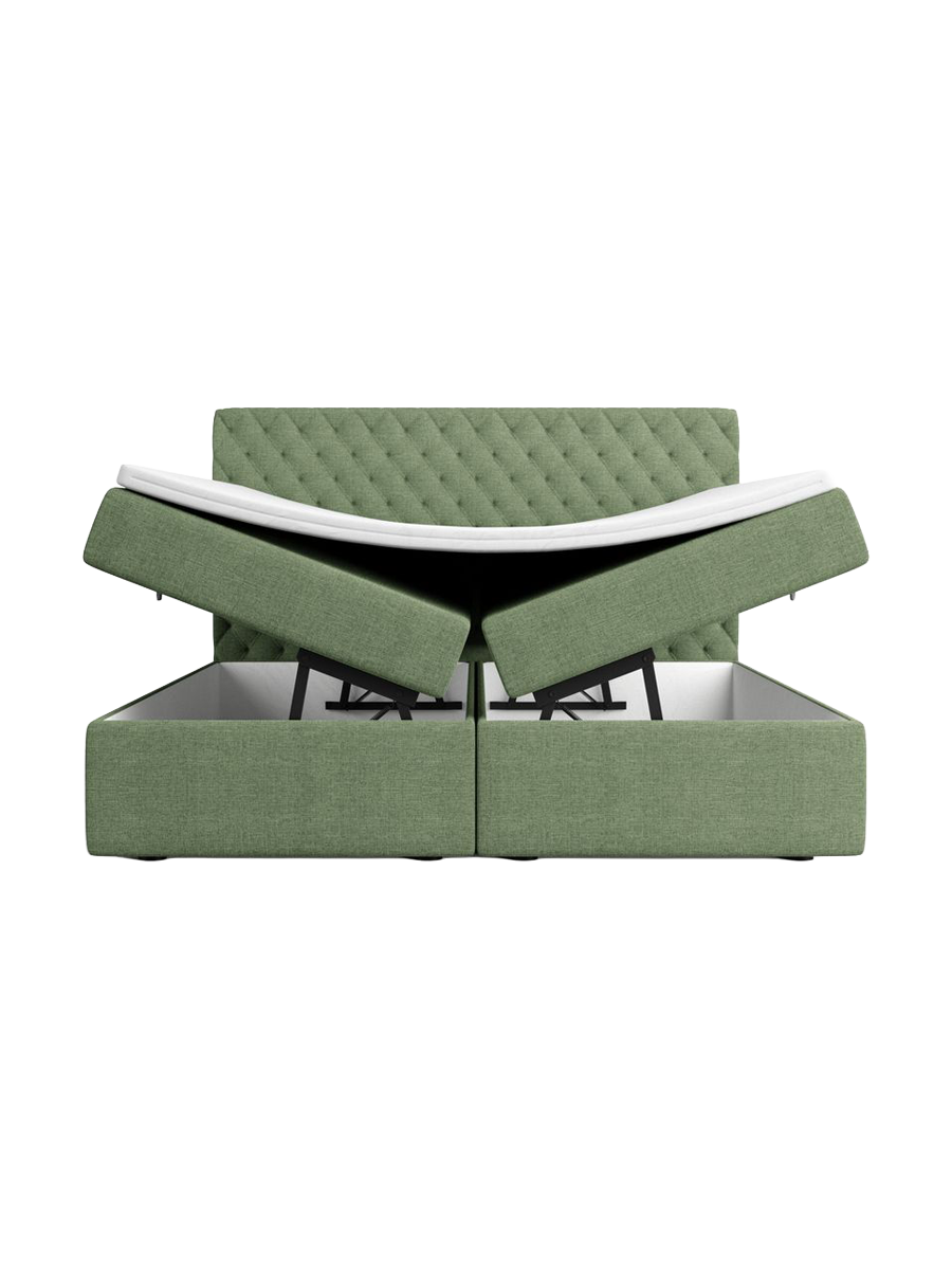 
Design Boxspringbett „Alvara“ mit Ablagefach, Webstoff Grün - 140 x 200 cm