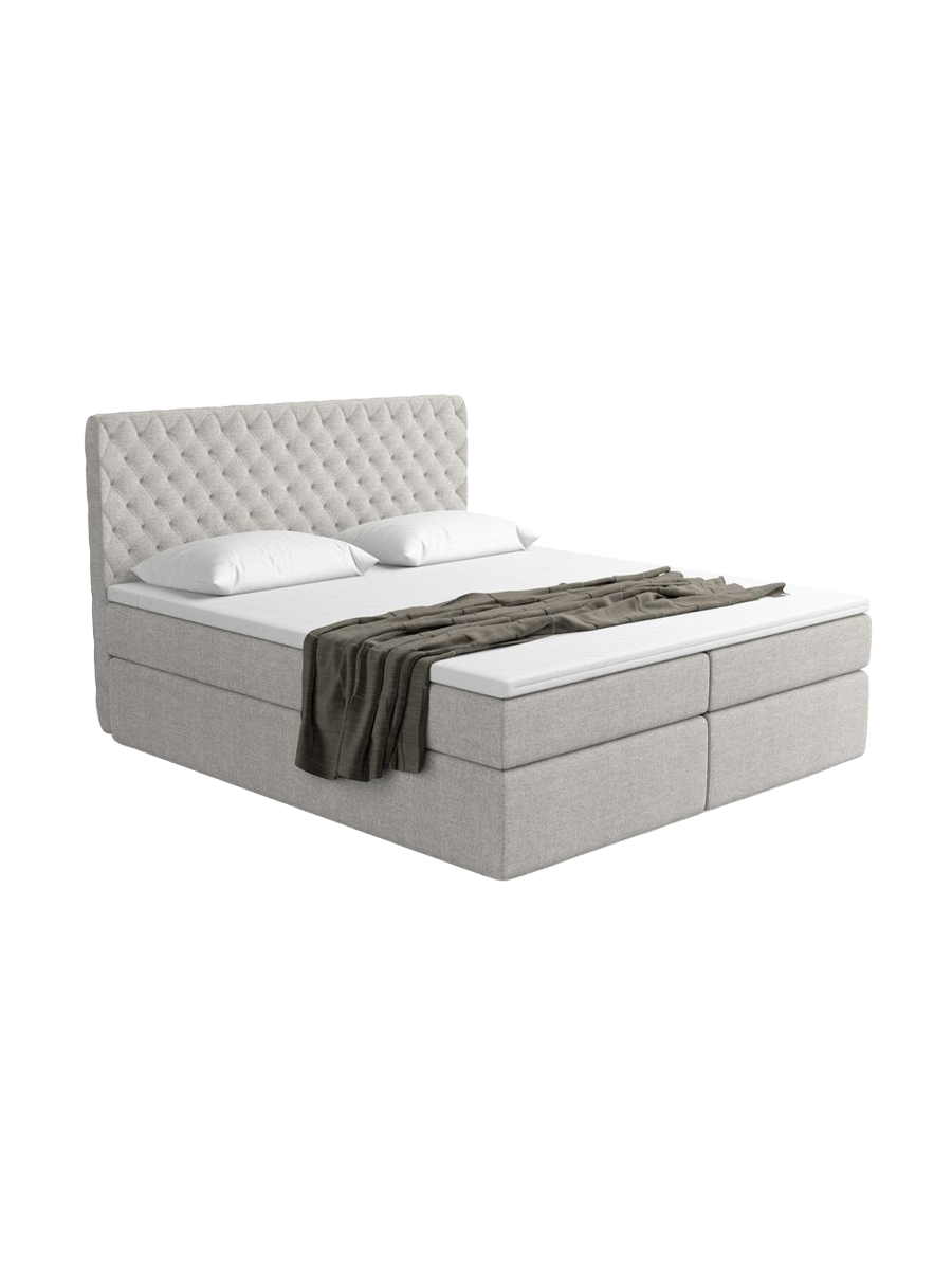
Designer box spring bed “Alvara” with storage compartment, light gray woven fabric - 140 x 200 cm
