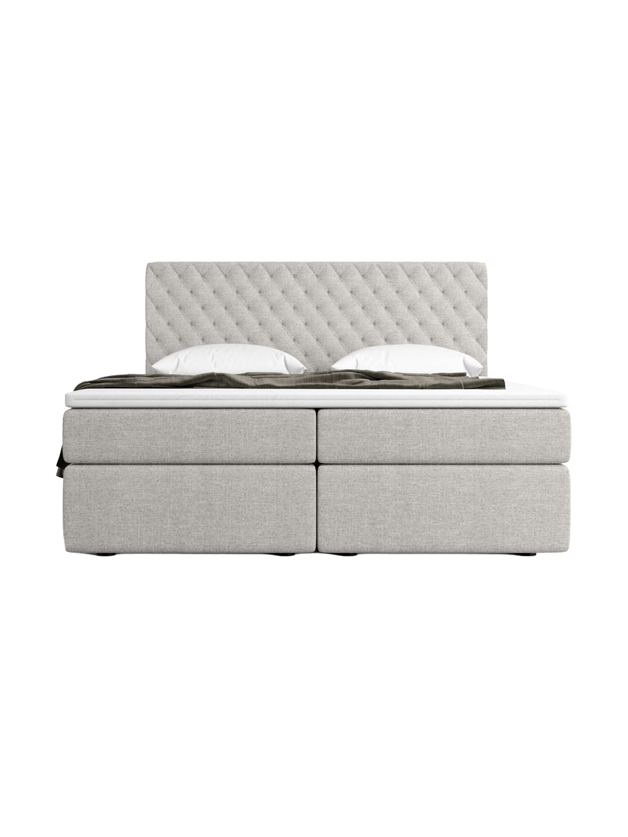
Designer box spring bed “Alvara” with storage compartment, light gray woven fabric - 140 x 200 cm