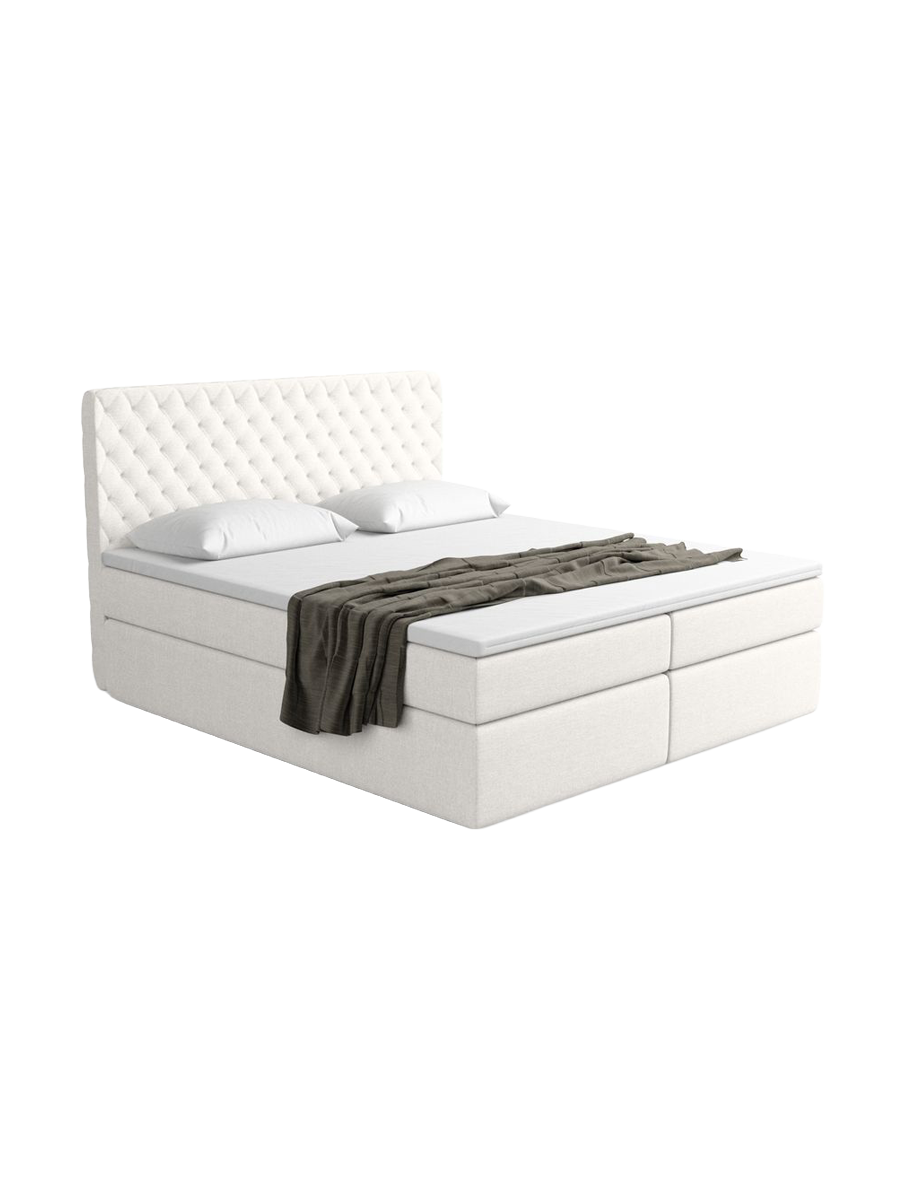 
Designer box spring bed “Alvara” with storage compartment, white woven fabric - 140 x 200 cm