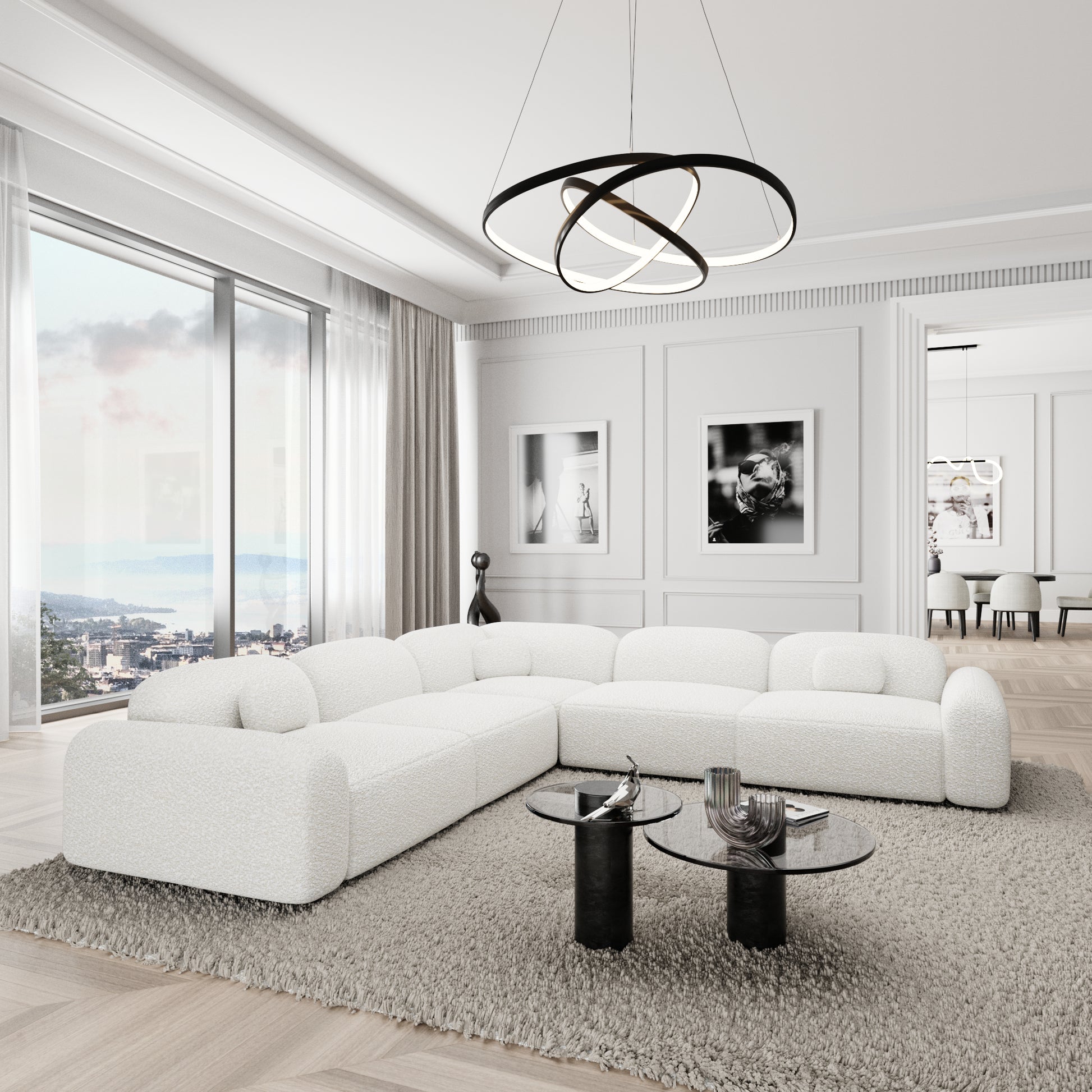 
5-Sitzer Design Ecksofa „Ravello“ mit Bouclé-Bezug - Bouclé White